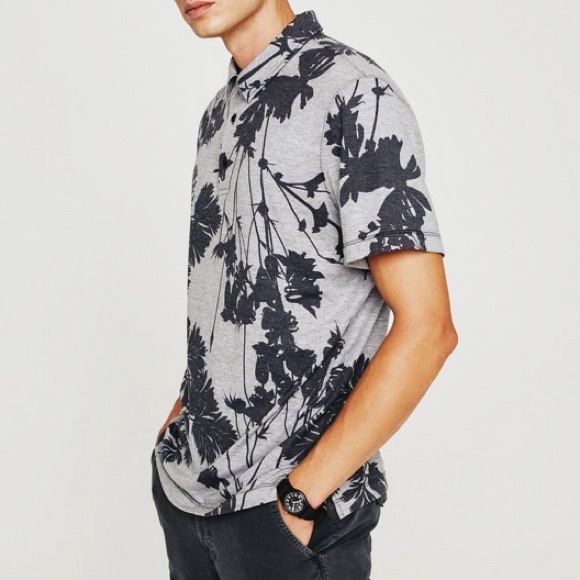 NEW AG Adriano Goldschmied Bryce S/S Polo Bold flower heather grey multi - Picture 3 of 8